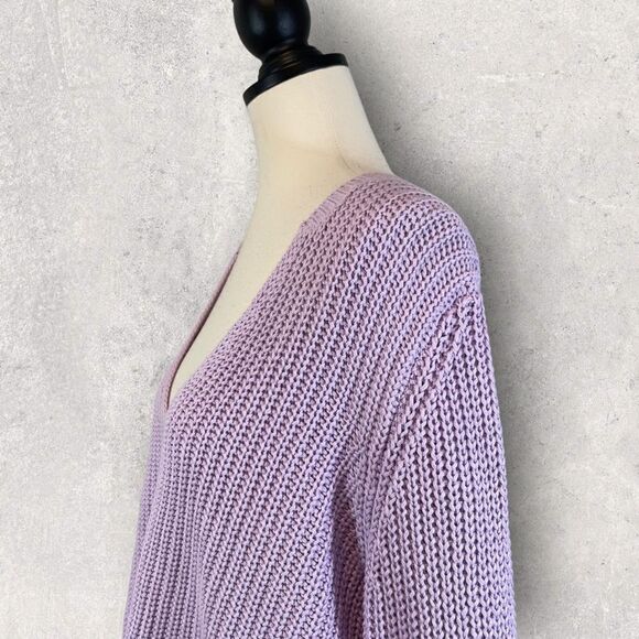 Free People Damsel Sweater Purple Bell Sleeve Cable Knit, Size M - Picture 5 of 14